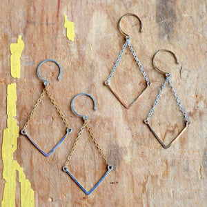 Chevron Earrings - handmade gold, silver, or mixed metal chevron earrings - Foamy Wader