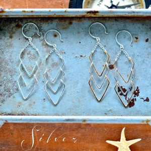 Currents Earrings - handmade triple arrowhead dangle nautical earrings - Foamy Wader