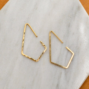 Dunes Hoop Earrings - 14K gold hammered kite diamond shape hoop earrings - Foamy Wader
