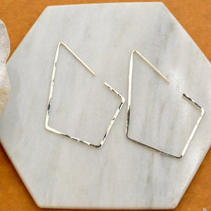 Dunes Hoop Earrings - hammered geometric kite diamond shape hoop earrings - Foamy Wader