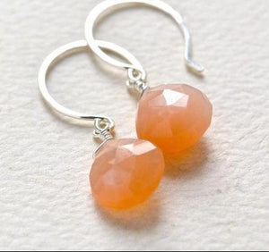 Dusk Earrings - 14k gold peach moonstone gemstone drop earrings - Foamy Wader