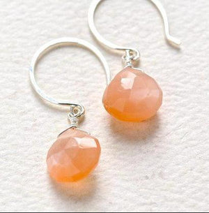 Dusk Earrings - peach moonstone gemstone drop earrings - Foamy Wader