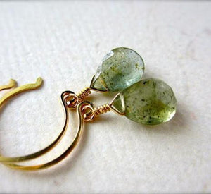 Freckles Earrings - moss aquamarine gemstone drop earrings - Foamy Wader