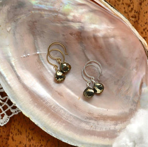 Heart of Gold Earrings - fools gold pyrite gemstone drop earrings - Foamy Wader