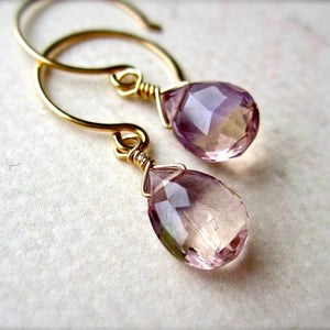 Lilac Earrings - light purple ametrine gemstone drop earrings - Foamy Wader