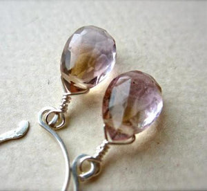 Lilac Earrings - light purple ametrine gemstone drop earrings - Foamy Wader