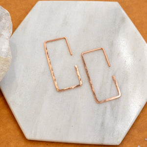 Mast Hoop Earrings - 14K gold shimmering hammered rectangle hoop earrings - Foamy Wader