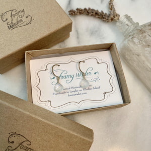 Moon Shadow Earrings - white rainbow moonstone gemstone drop earrings - Foamy Wader