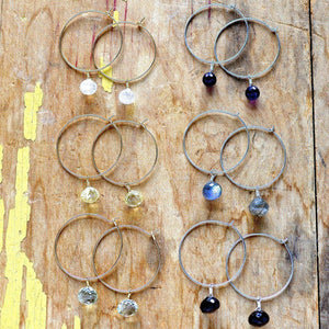 One Last Kiss Hoop Earrings - classic round hoops with gemstone dangles - Foamy Wader