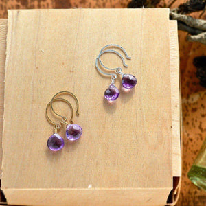 Passiflora Earrings - purple amethyst gemstone drop earrings - Foamy Wader