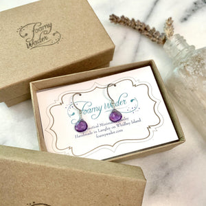 Passiflora Earrings - purple amethyst gemstone drop earrings - Foamy Wader