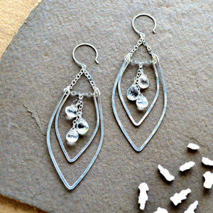Rope Swing Earrings - handmade marquise dangle earrings with aquamarine - Foamy Wader