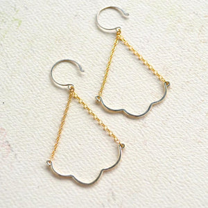 Scallop Earrings - nautical minimalist scallop chandelier dangle earrings - Foamy Wader