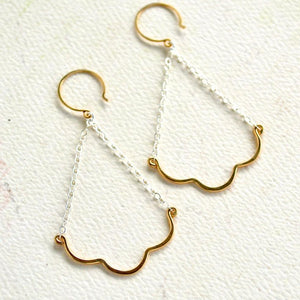 Scallop Earrings - nautical minimalist scallop chandelier dangle earrings - Foamy Wader