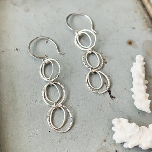 Skipping Stones Earrings - dangling multi circle earrings in gold, silver, or mixed metals - Foamy Wader