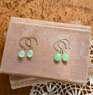 Soft Mint Earrings - mint green chrysoprase gemstone drop earrings - Foamy Wader