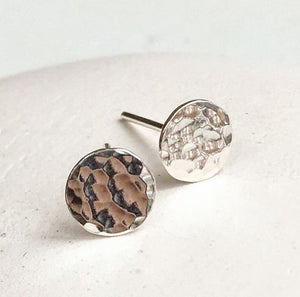 Speckle Stud Earrings - minimalist dappled circle post earrings in gold, silver, or rose gold - Foamy Wader