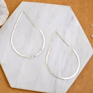The Point Hoop Earrings - handmade hammered teardrop open hoop earrings - Foamy Wader