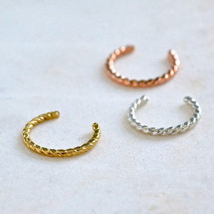 Tightrope Ear Cuff - handmade twisted wire stackable earcuff earring - Foamy Wader