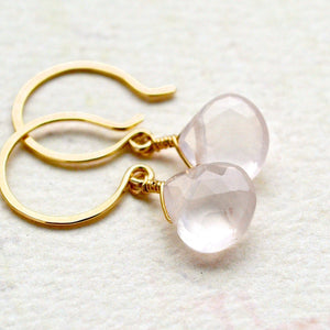 Vie en Rose Earrings - blush pink rose quartz gemstone drop earrings - Foamy Wader