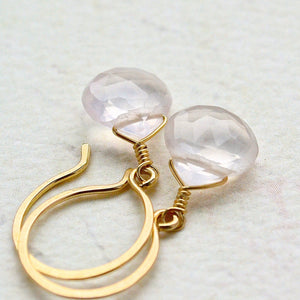 Vie en Rose Earrings - blush pink rose quartz gemstone drop earrings - Foamy Wader
