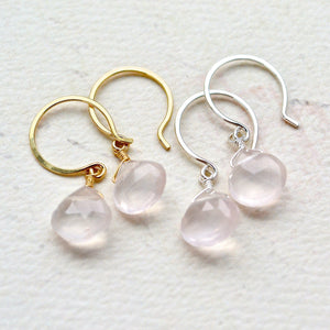 Vie en Rose Earrings - blush pink rose quartz gemstone drop earrings - Foamy Wader