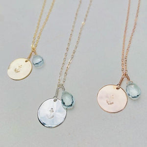Anchor Necklace - handmade nautical anchor charm necklace with aquamarine - Foamy Wader