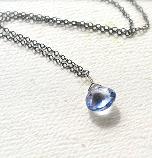 Azure Necklace - blue mystic quartz gemstone solitaire necklace - Foamy Wader