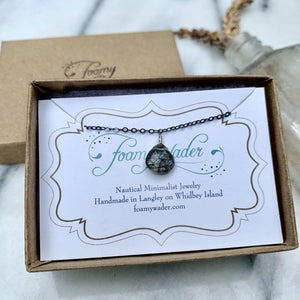 Black Sea Necklace - black striped tourmalinated quartz solitaire necklace - Foamy Wader