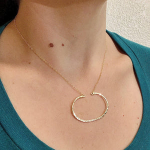 Canoe Necklace - handmade oval hammered boating pendant necklace - Foamy Wader