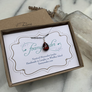 Cranberry Necklace - crimson red garnet gemstone solitaire necklace - Foamy Wader