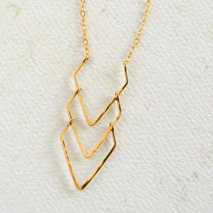 Currents Necklace - hammered triple chevron nautical pendant necklace - Foamy Wader