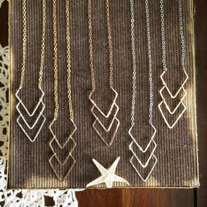 Currents Necklace - hammered triple chevron nautical pendant necklace - Foamy Wader