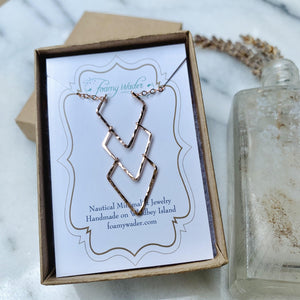 Currents Necklace - hammered triple chevron nautical pendant necklace - Foamy Wader