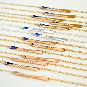 Custom Tiny Name Necklace - horizontal bar custom name necklace in gold, silver, rose gold - Foamy Wader