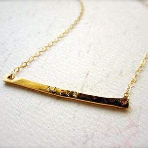 Custom Tiny Name Necklace - horizontal bar custom name necklace in gold, silver, rose gold - Foamy Wader