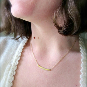 Custom Tiny Name Necklace - horizontal bar custom name necklace in gold, silver, rose gold - Foamy Wader