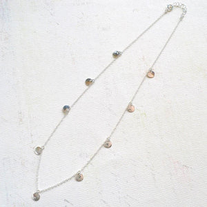 Droplets Necklace - handmade fringe necklace with petite dappled discs - Foamy Wader