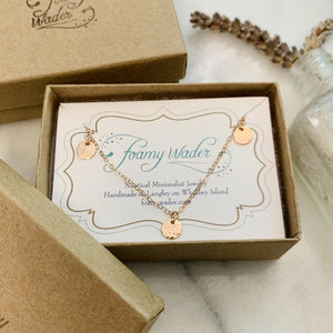 Droplets Necklace - handmade fringe necklace with petite dappled discs - Foamy Wader