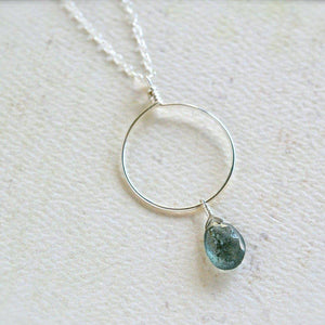 Freckles Necklace - teal speckled moss aquamarine circle pendant necklace - Foamy Wader