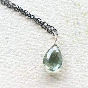 Freckles Petite Necklace - teal moss aquamarine solitaire necklace - Foamy Wader