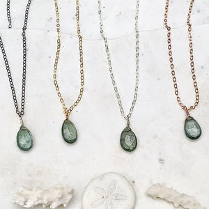 Freckles Petite Necklace - teal moss aquamarine solitaire necklace - Foamy Wader