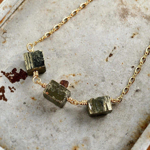 Gold Rush Necklace - rough edge gold nugget druzy pyrite necklace - Foamy Wader