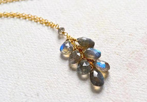 Gray Skies Necklace - blue flash labradorite gemstone tendril dangle necklace - Foamy Wader