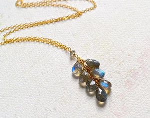 Gray Skies Necklace - blue flash labradorite gemstone tendril dangle necklace - Foamy Wader