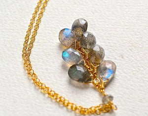 Gray Skies Necklace - blue flash labradorite gemstone tendril dangle necklace - Foamy Wader