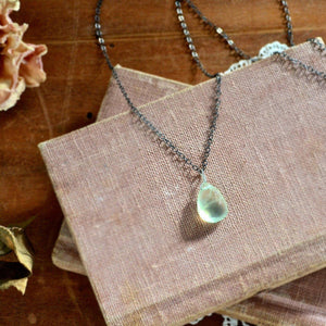Greens Necklace - lemongrass green prehnite solitaire necklace - Foamy Wader