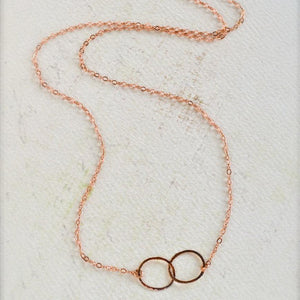 Infinity Necklace - handmade double circle infinity necklace in 14K solid gold - Foamy Wader