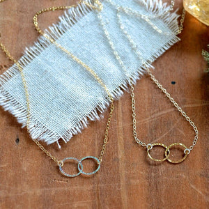 Infinity Necklace - handmade double circle infinity necklace in 14K solid gold - Foamy Wader