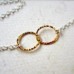 Infinity Necklace - handmade hammered interlocking double circle infinity necklace - Foamy Wader